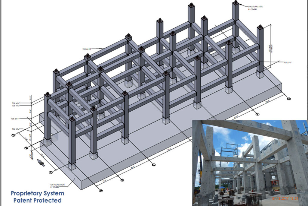 a blueprint concept of the final approved design for the DOW project, with a real-life picture of the design in the bottom right corner 