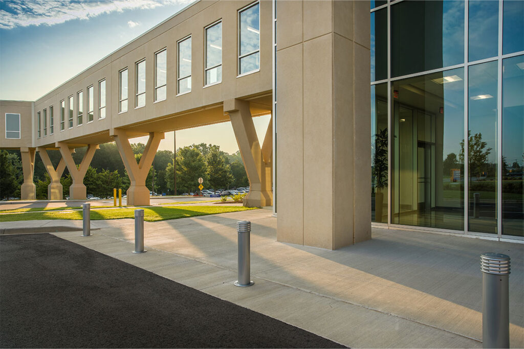 An image showing the final product of the Gibbs Cancer Center pedestrian bridge 